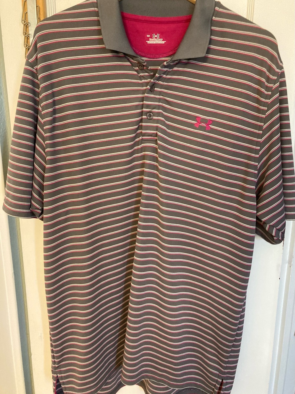 Under Armour Gray Polo with Pink Stripes